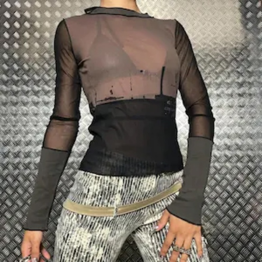 Vintage Cop Copine Brown and Black Mesh Long Sleeve Tee